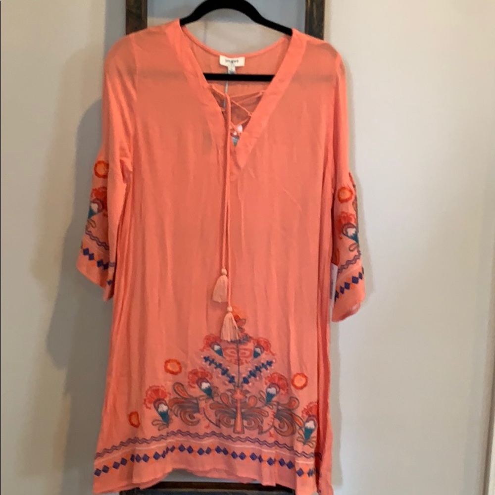 Umgee salmon colored dress with embroidered detail
